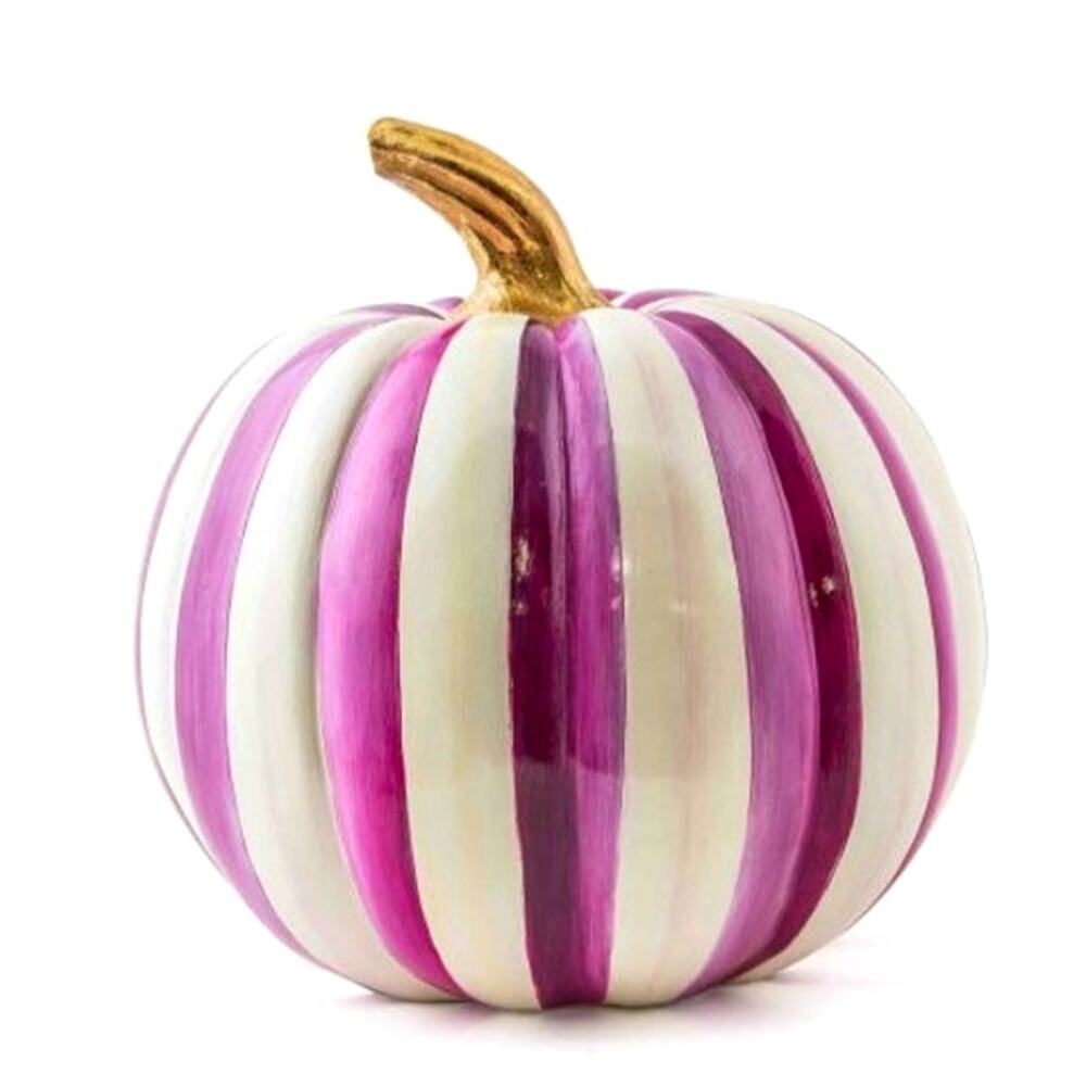 NEW Mackenzie Childs Plum Stripe Medium Pumpkin in Original Box